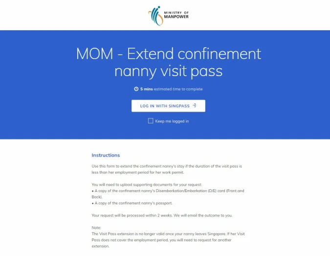MOM Form SG visit pass extension