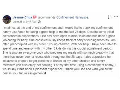 Confinement Nanny Review by Jeanne Chua