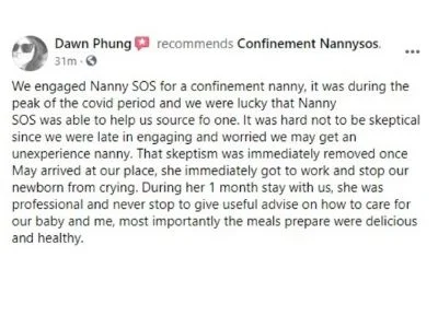 Confinement nanny review by Dawn GGW